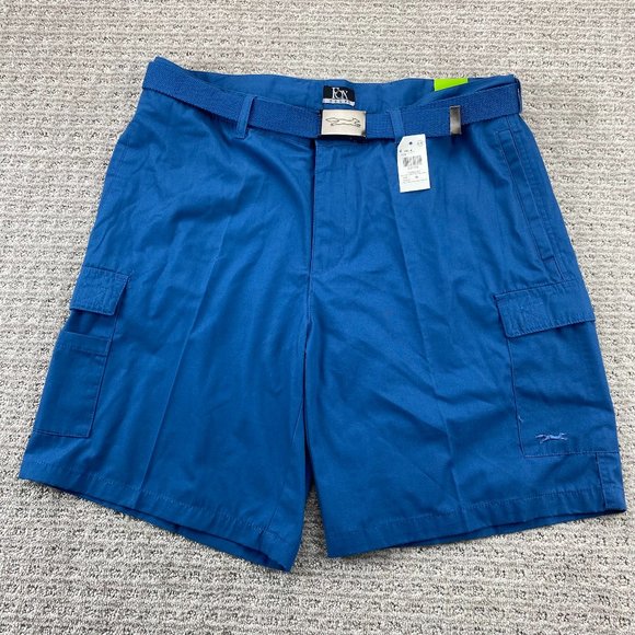 FOX Golf Cargo Shorts Men 36 Blue Flat Front Short Pants Belt Buckle New w Stain - Picture 1 of 15